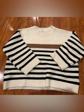 LAP Cream and Black Striped Ribbed Sweater